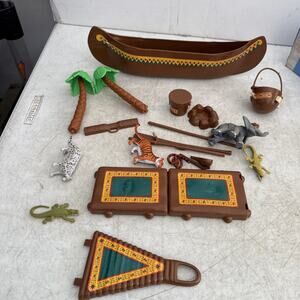 Playmobil Orange Canoe Rowing Indian Boat Western Loose River W/ Animals & More